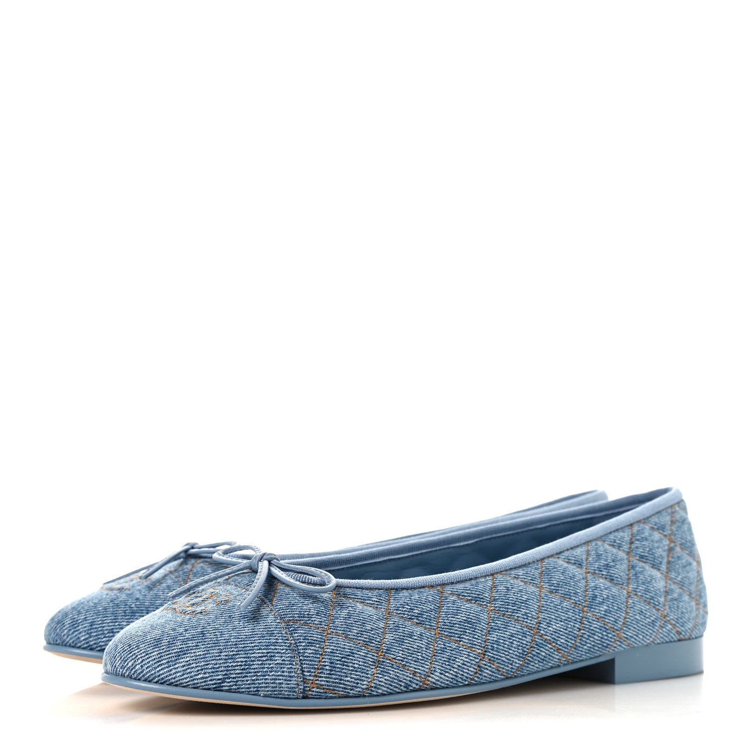 Chanel Denim Quilted CC Cap Toe Ballerina Flats 40.5 Light Blue 4 of 9