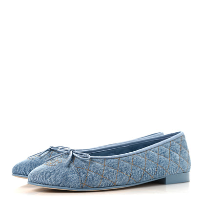 Chanel Denim Quilted CC Cap Toe Ballerina Flats 40.5 Light Blue 4 of 9