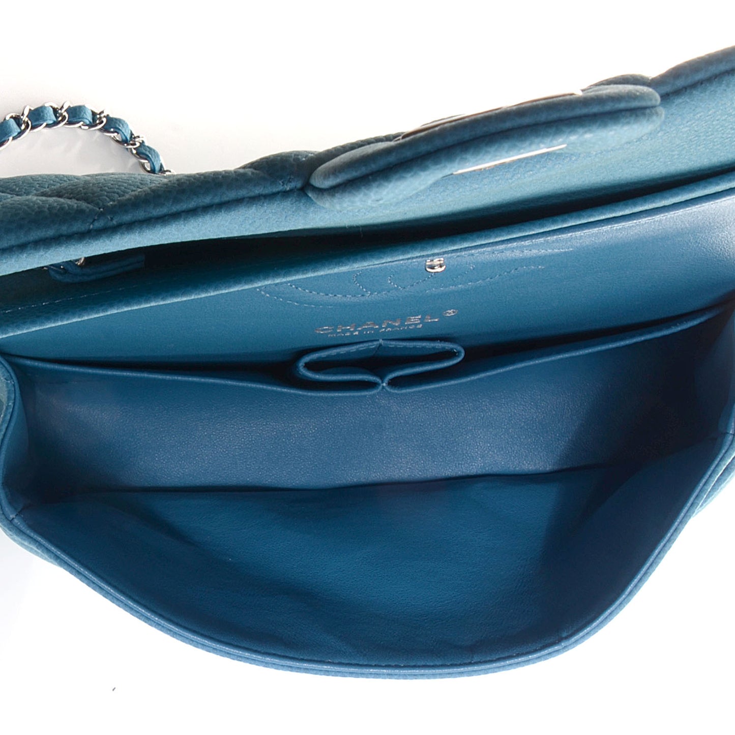 Iridescent Caviar Quilted Medium Double Flap Blue