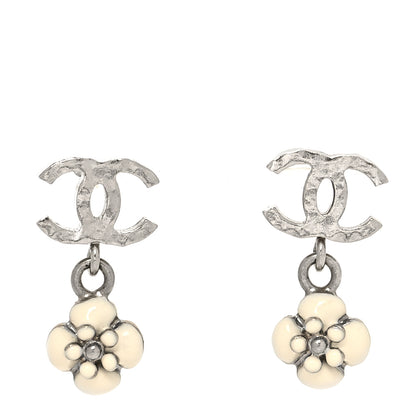 Chanel Flower CC Drop Earrings White Silver 1 of 4
