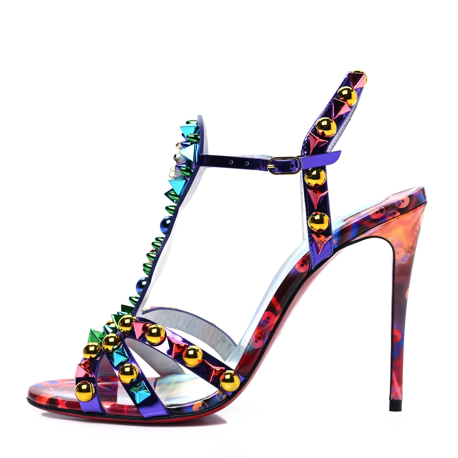 Christian Louboutin Patent Embellished Goldora Disco 100 Sandals 36.5 Multicolor 1 of 8