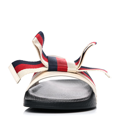 Gucci Satin Web Sylvie Bow Slide Sandals 37 White 6 of 9