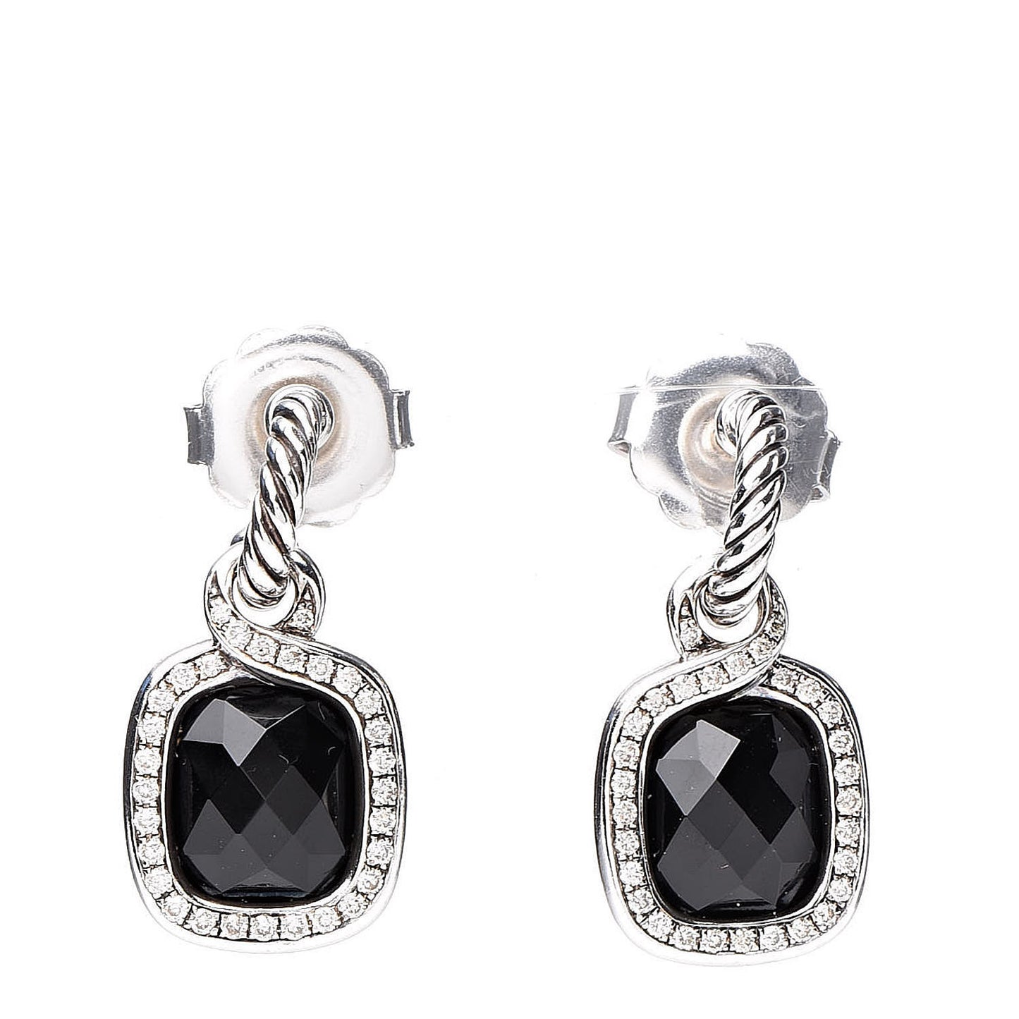 Sterling Silver Diamond Black Onyx Labyrinth Drop Earrings