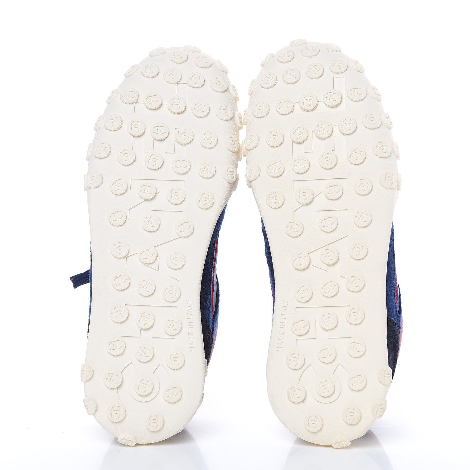 Chanel Wool Nylon Lambskin Suede Calfskin Womens Logo Sneakers 35.5 Navy Pink 5 of 9