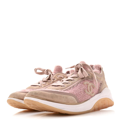 Chanel Suede Calfskin Stretch Fabric CC Sneakers 38.5 Pink 4 of 8