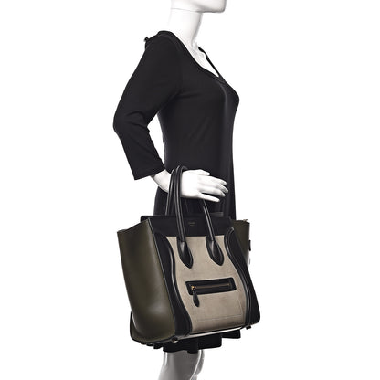 Celine Nubuck Smooth Calfskin Mini Tri-Color Luggage Olive 2 of 18