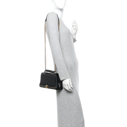 Chanel Sheepskin Chevron Stitched Chain Top Handle Flap Black 2 of 9