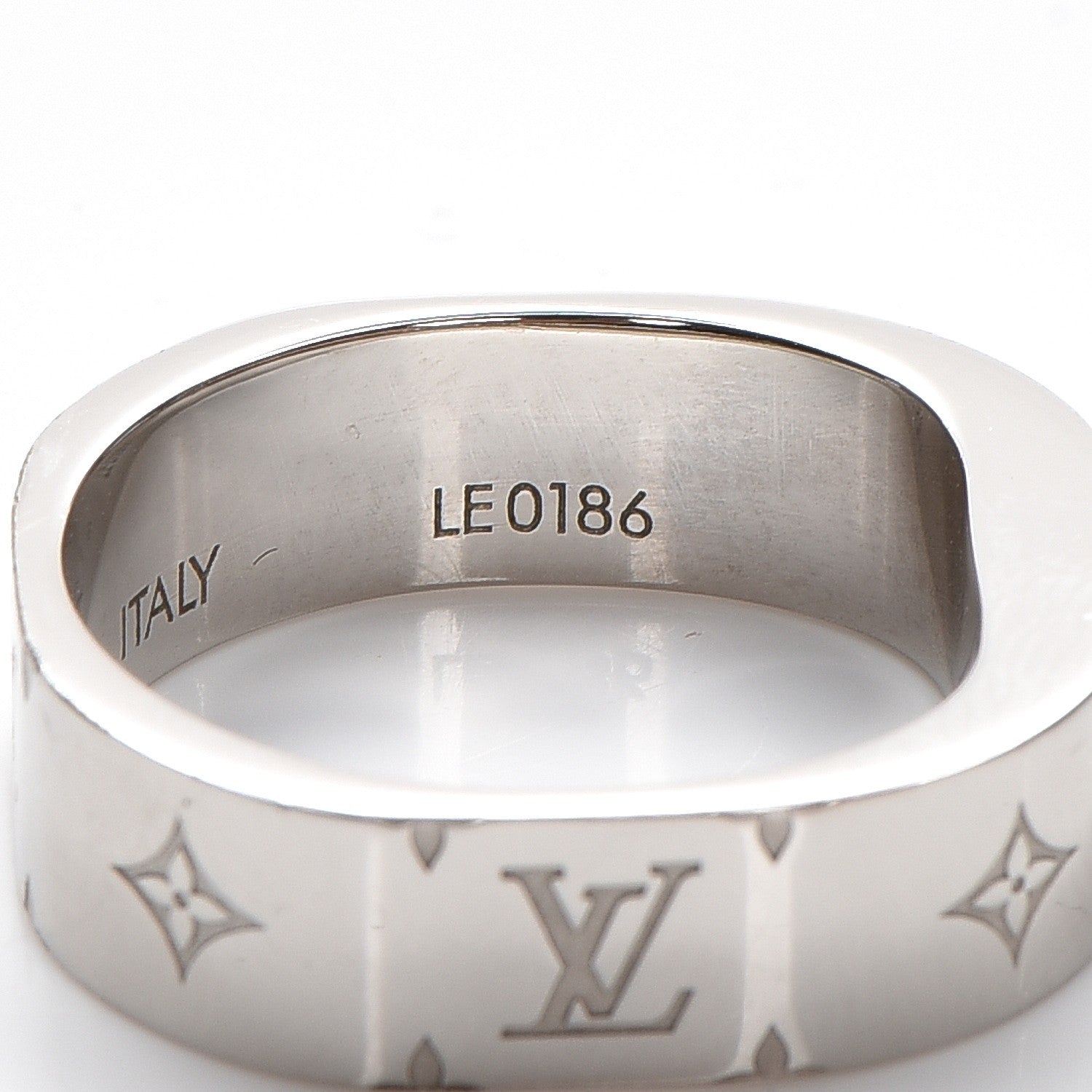 Louis Vuitton Brass Monogram Engraved Nanogram Ring M Palladium 8 of 9