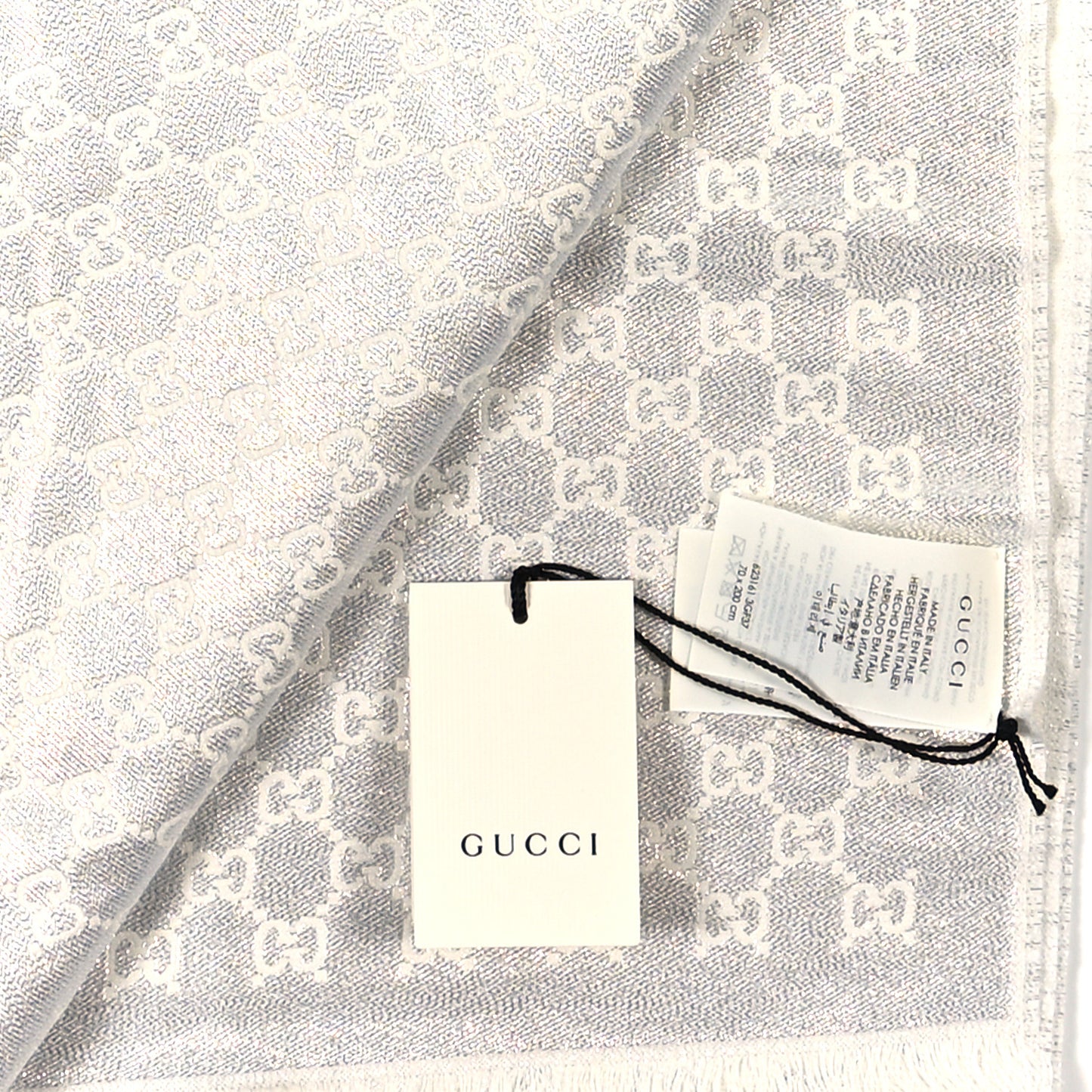 Cotton Lame GG Monogram Argentavio Fringe Scarf Ivory Light Grey