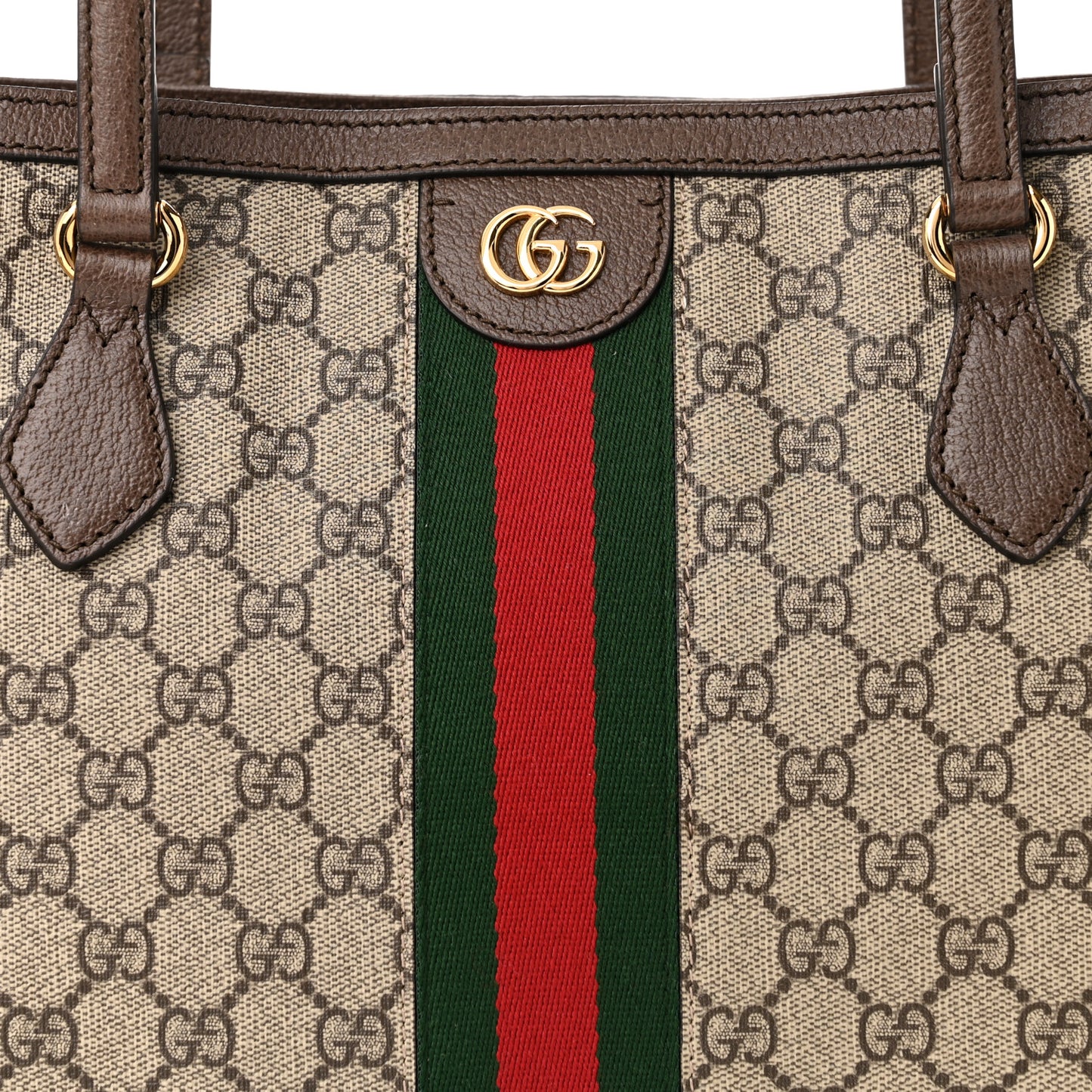 GG Supreme Monogram Textured Calfskin Web Medium Ophidia Shopping Tote Beige Ebony New Acero