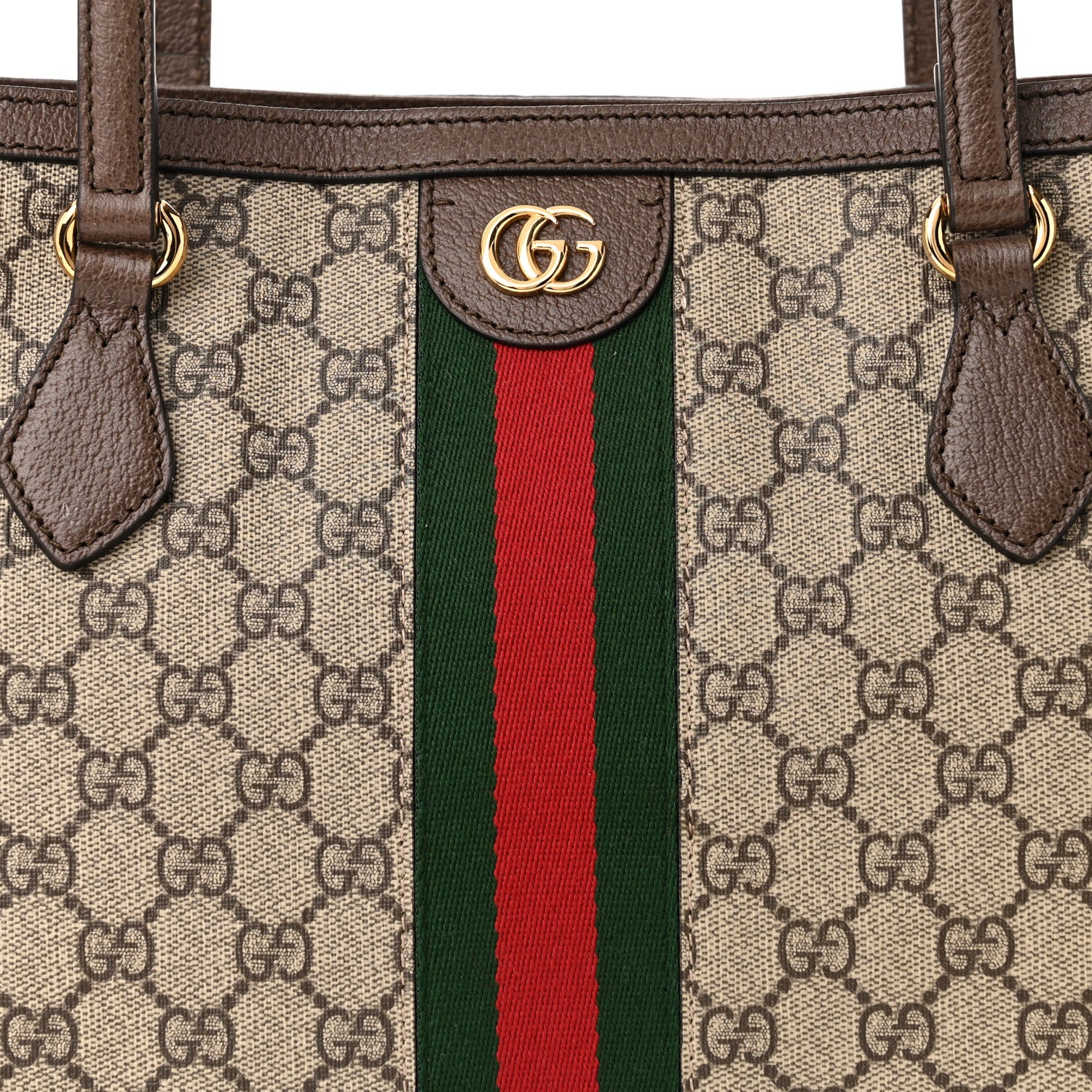 Gucci GG Supreme Monogram Textured Calfskin Web Medium Ophidia Shopping Tote Beige Ebony New Acero 8 of 10
