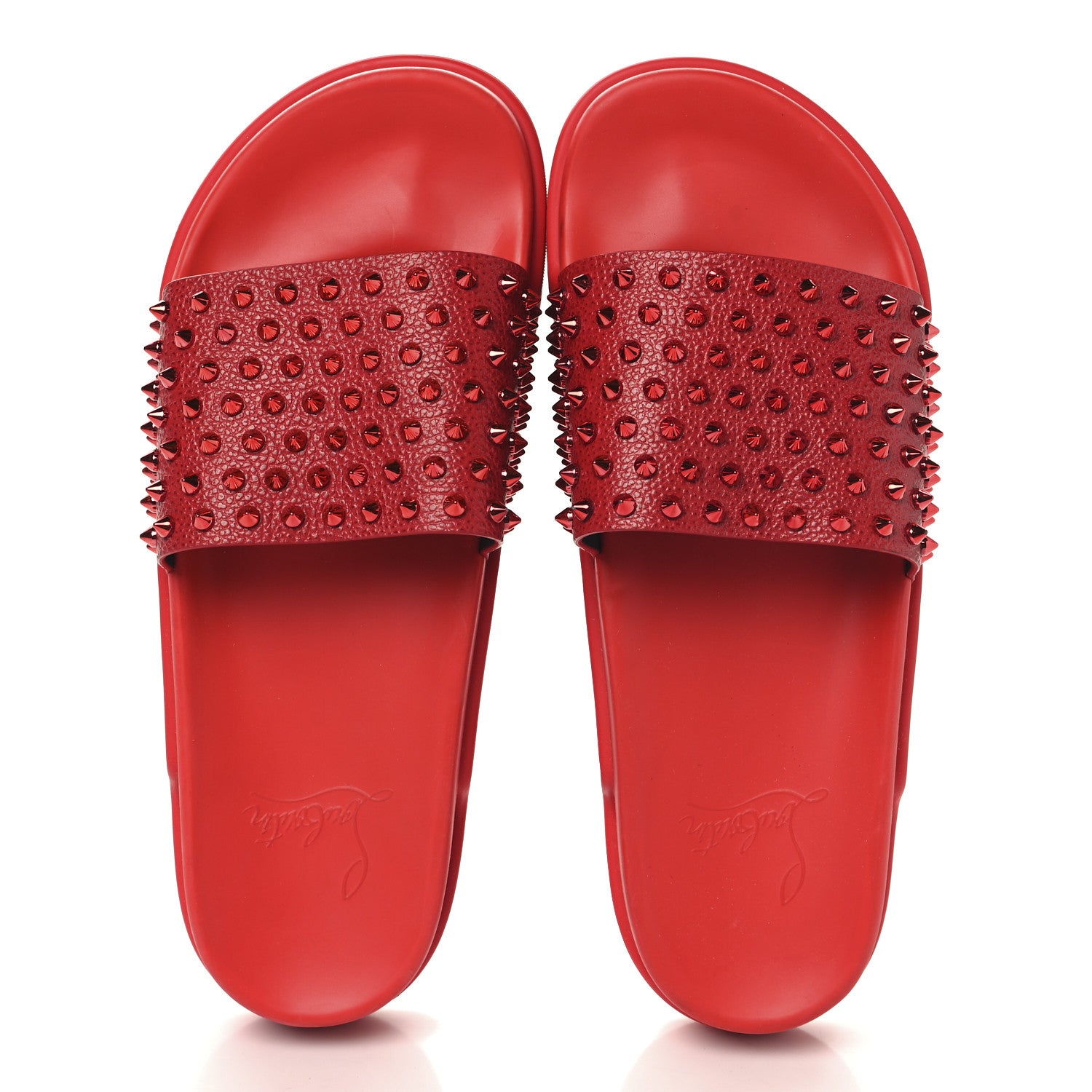 Christian Louboutin LOUBOUTIN Calfskin Spiked Crocodile Embossed Rubber Pool Fun Platform Flat Slide Sandals 44 Red 2 of 10