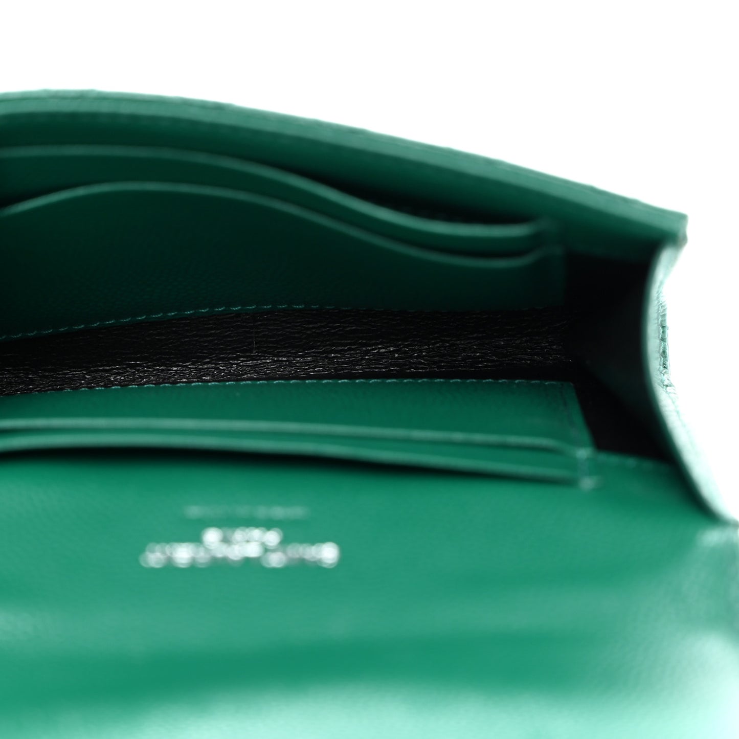 Grain De Poudre Textured Mixed Matelasse Triquilt Small Monogram Envelope Wallet Green