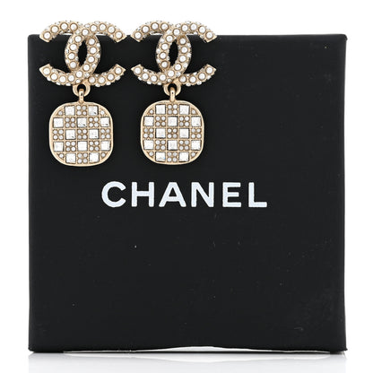Chanel Pearl Baguette Crystal CC Drop Earrings Gold 5 of 5