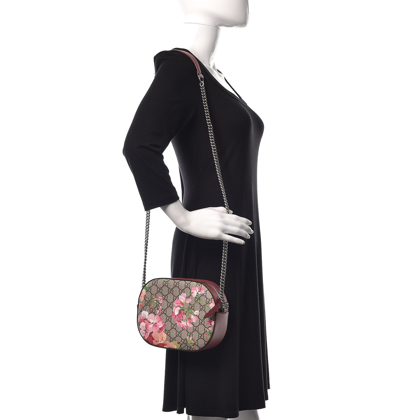 GG Supreme Monogram Blooms Mini Chain Shoulder Bag Beige Multicolor Dry Rose