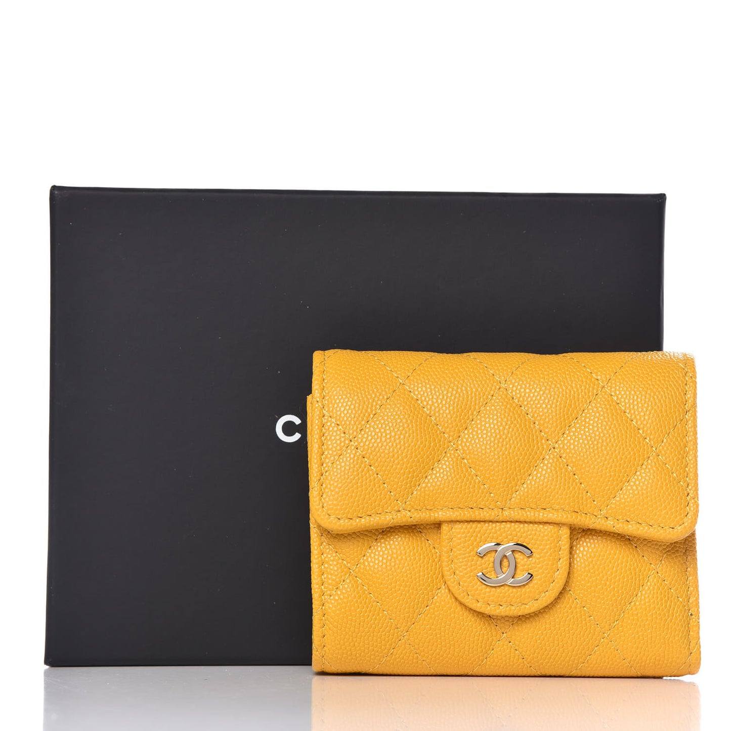 Caviar Quilted Compact Flap Wallet Yellow