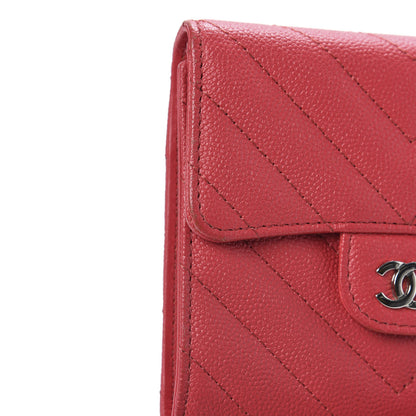 Chanel Caviar Chevron Quilted Compact Flap Wallet Red 11 of 11
