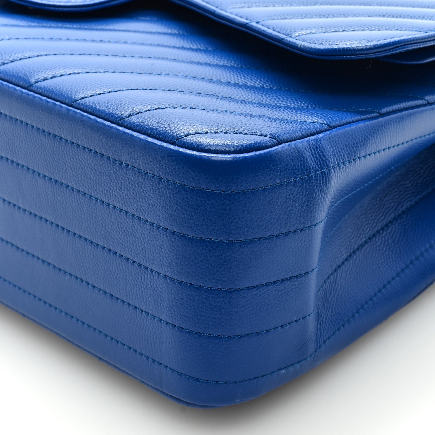 Chanel Caviar Chevron Quilted Jumbo Double Flap Blue 9 of 9