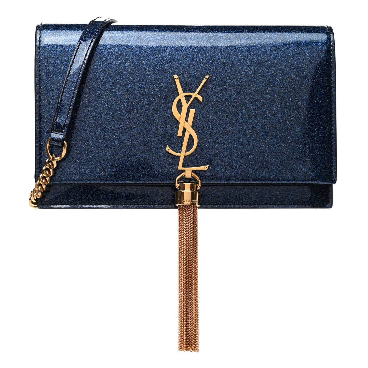 Glitter Small Monogram Kate Tassel Satchel Cobalt