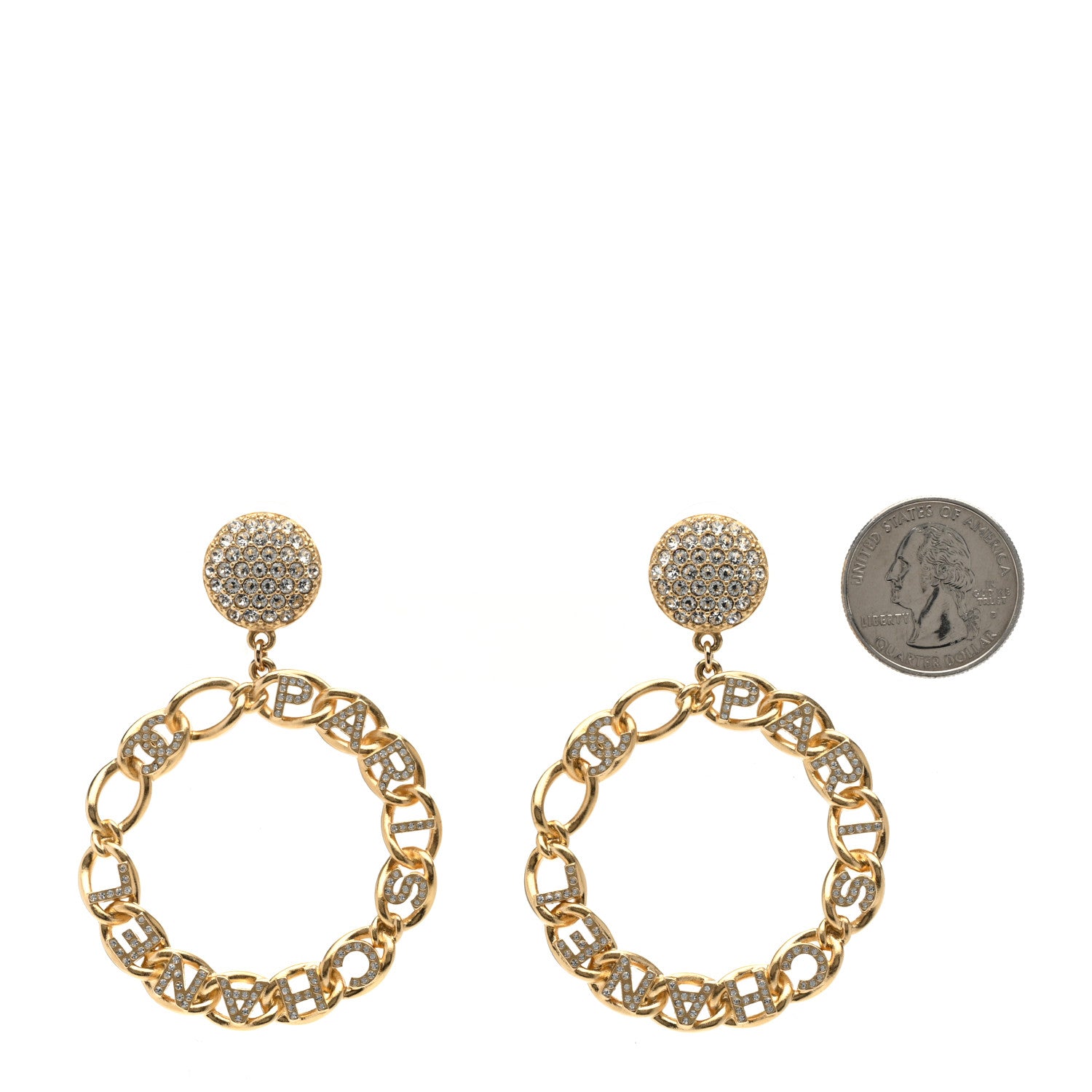 Chanel Metal Crystal CC Paris Chain Link Hoop Earrings Gold 2 of 5