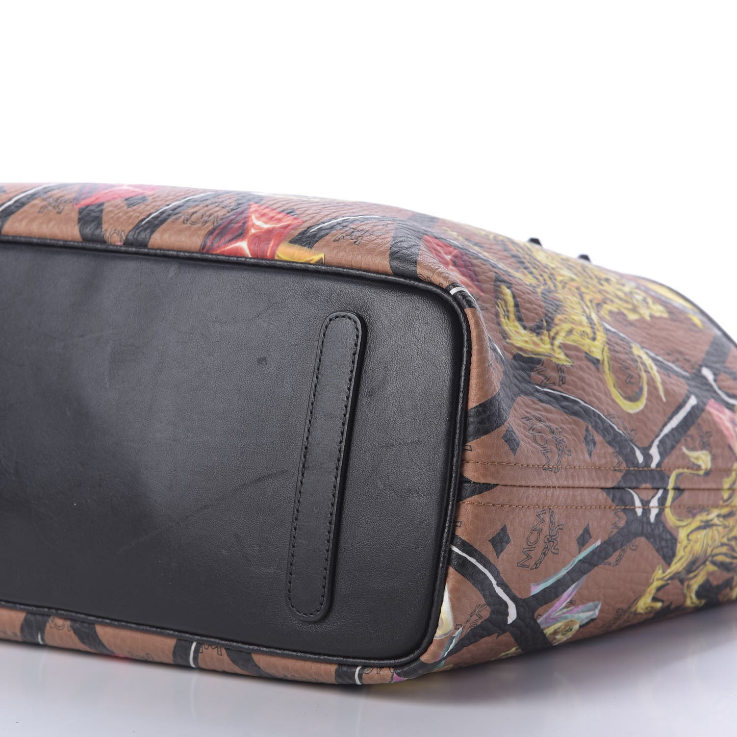 Visetos Calfskin Motif Rombi Lion Printed Reversible Shopper Tote Cognac