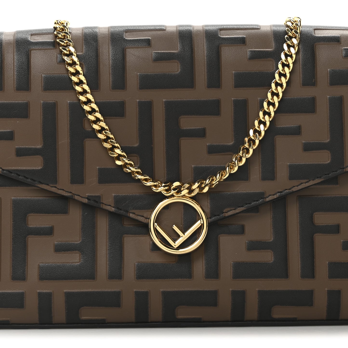 Vitello Soft F is Fendi Bi-Color FF 1974 Embossed Envelope Wallet On Chain with Pouches Maya Black