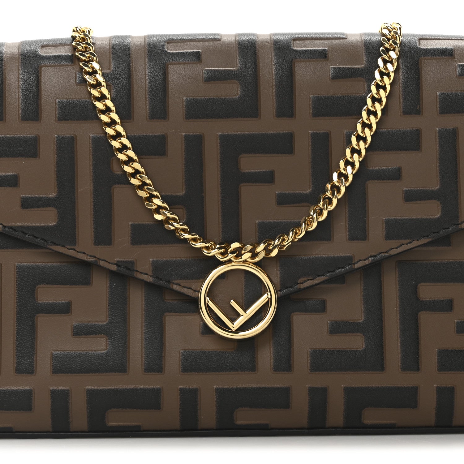 Fendi Vitello Soft F is Fendi Bi-Color FF 1974 Embossed Envelope Wallet On Chain with Pouches Maya Black 10 of 12