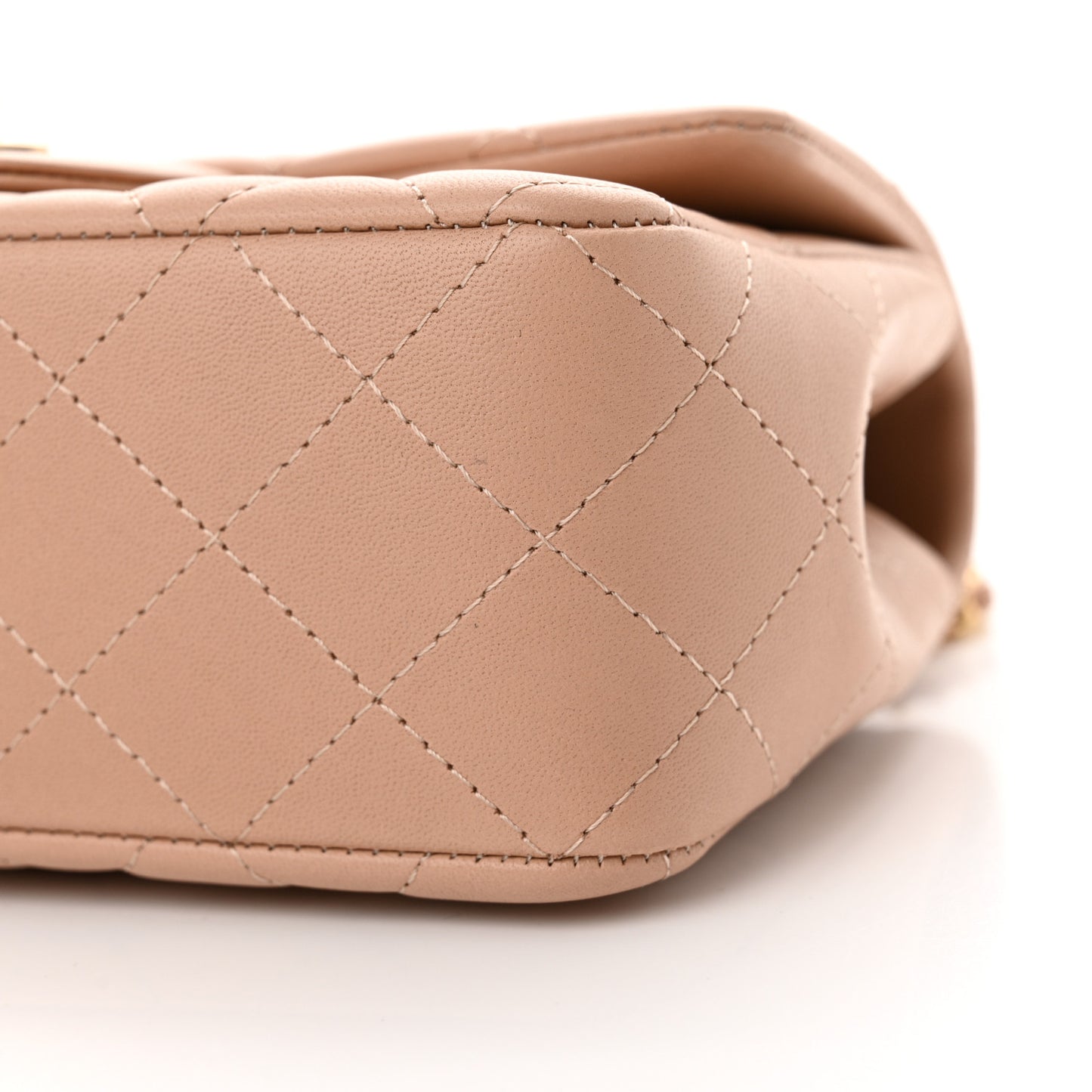 Lambskin Quilted Mini Top Handle Rectangular Flap Beige