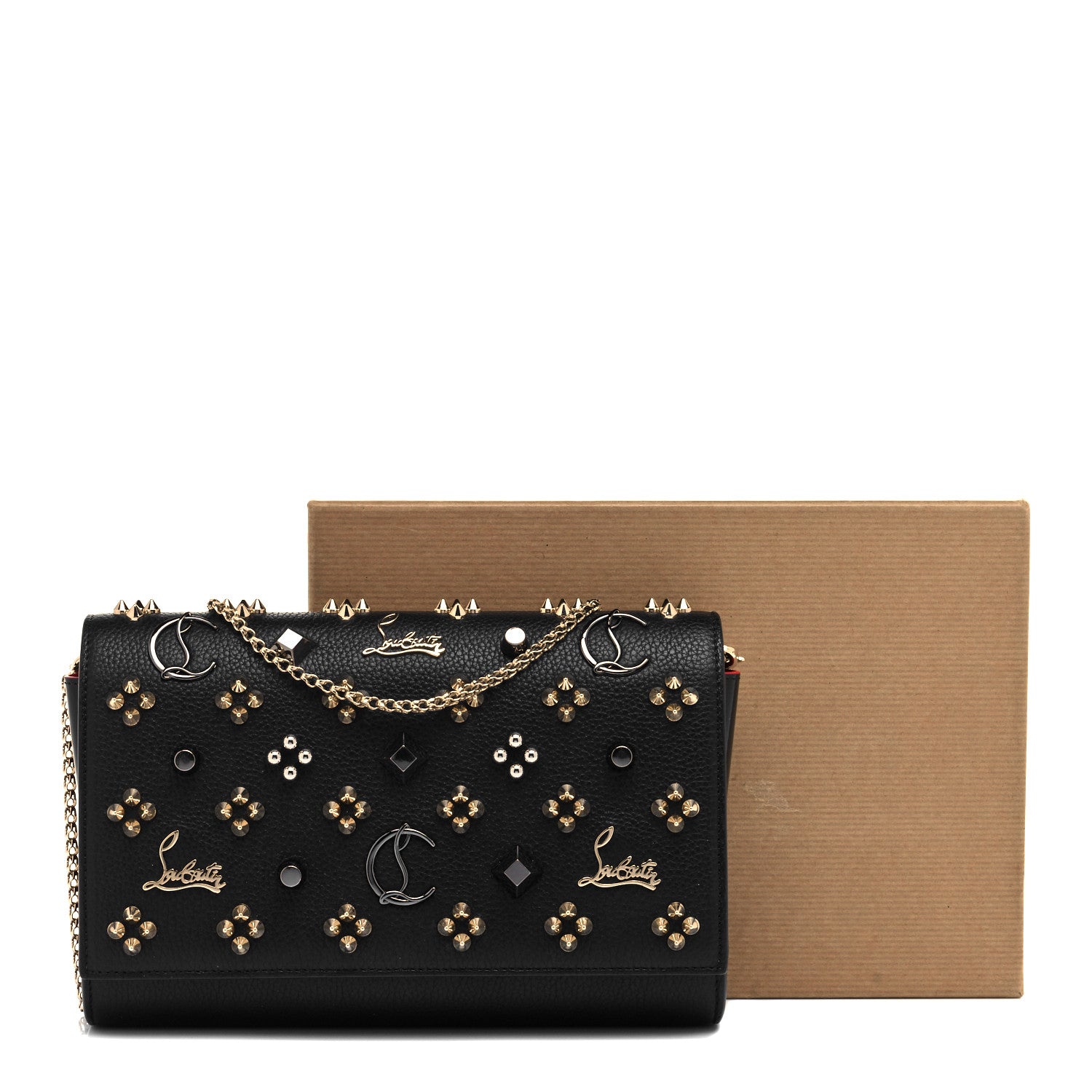 Christian Louboutin Grained Calfskin Spikes Loubinthesky Paloma Wallet On Chain Black Multimetal 10 of 10
