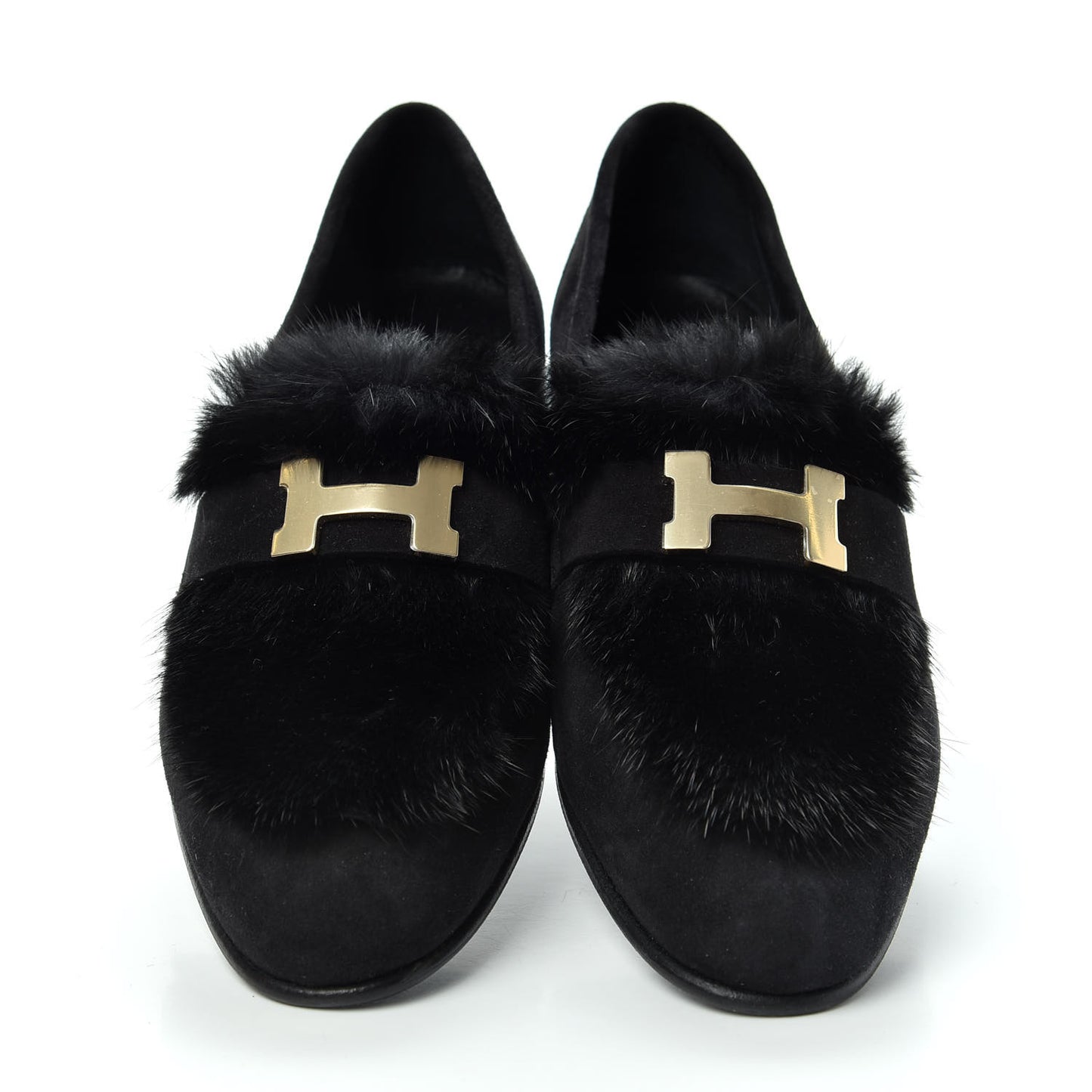 Mink Fur Suede Goatskin Paris Loafers 36.5 Black