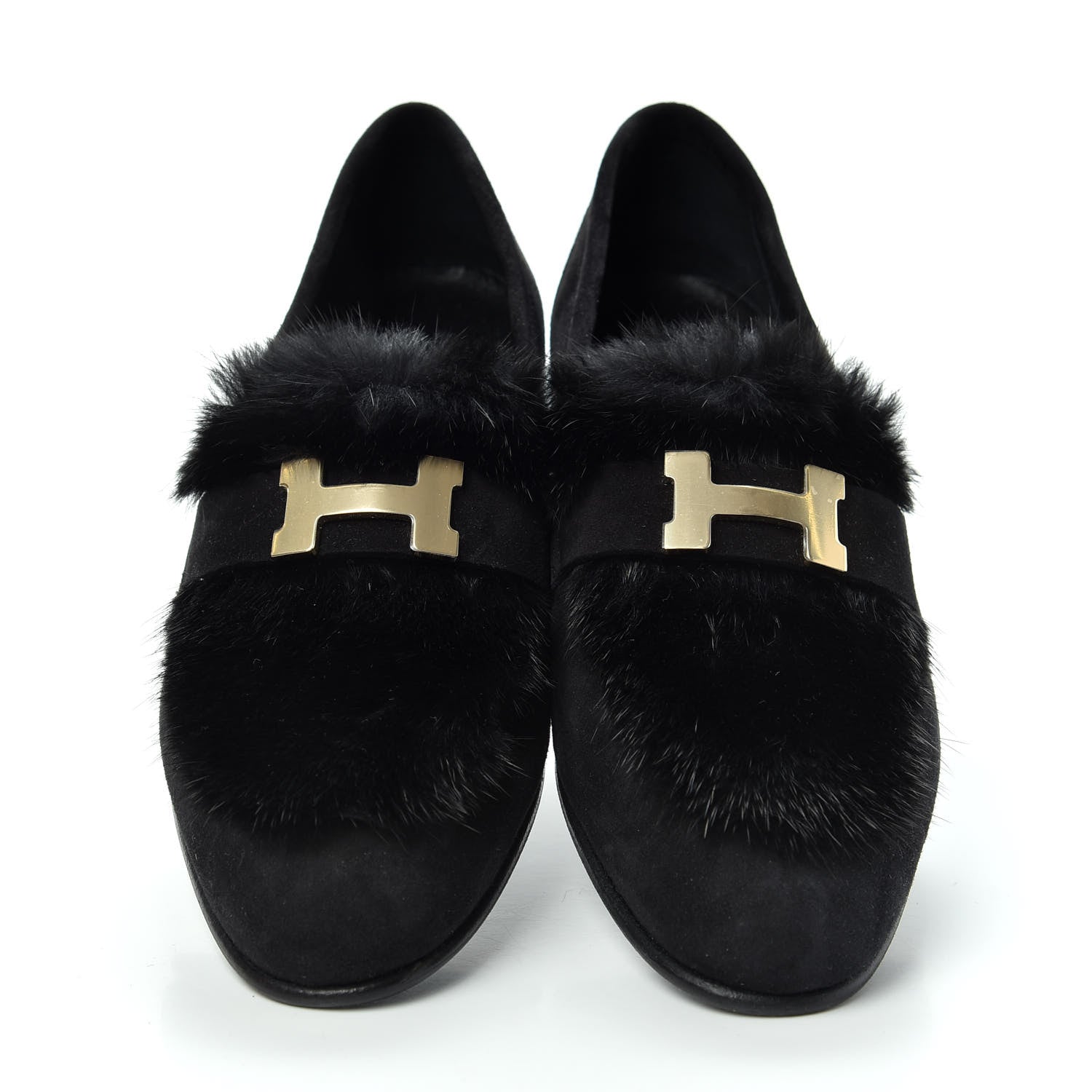 Hermes Mink Fur Suede Goatskin Paris Loafers 36.5 Black 5 of 11