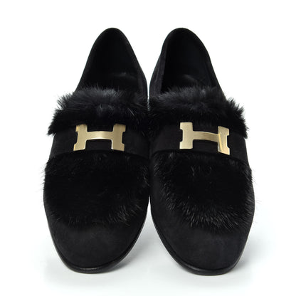 Hermes Mink Fur Suede Goatskin Paris Loafers 36.5 Black 5 of 11