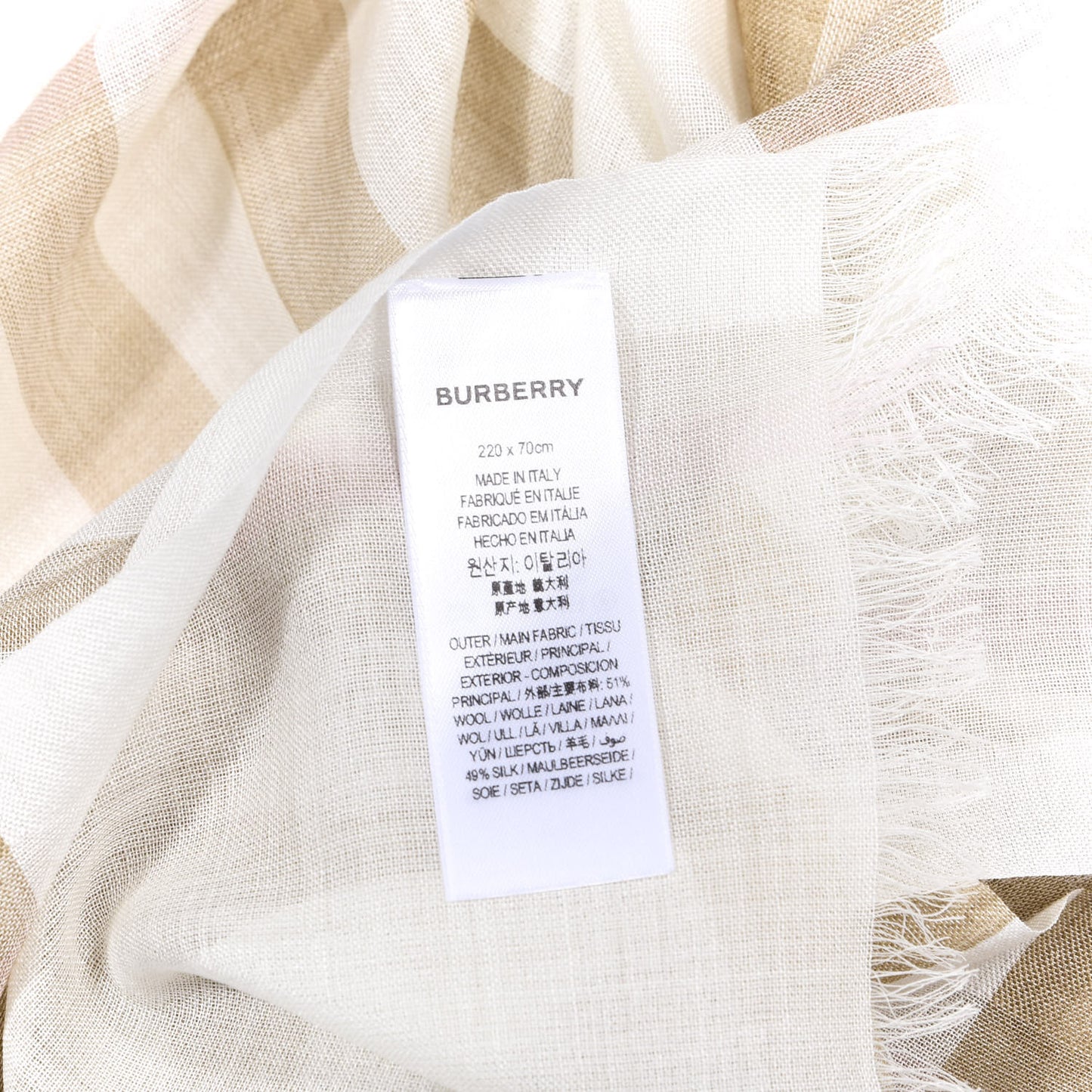 Wool Silk Gauze Giant Check Scarf White