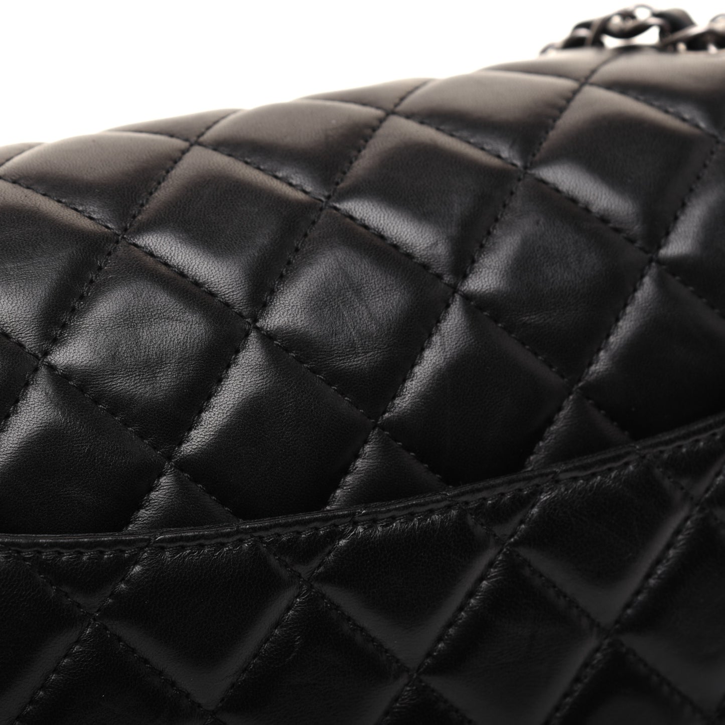 Lambskin Quilted Jumbo Grocery By Chanel Drawstring Shopping Bag Black
