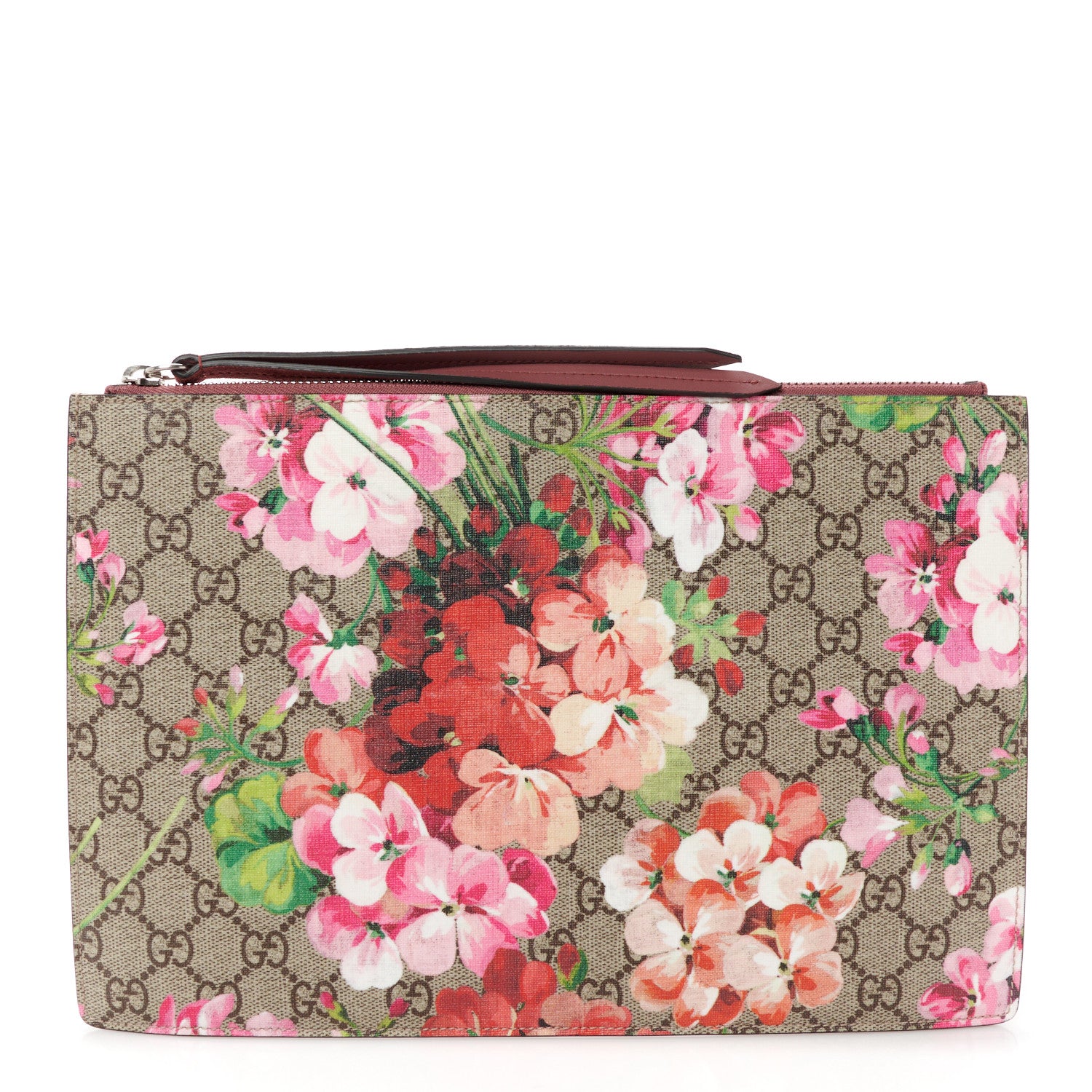 Gucci GG Supreme Monogram Blooms Suede Large Zip Pouch Beige Multicolor Dry Rose 1 of 7