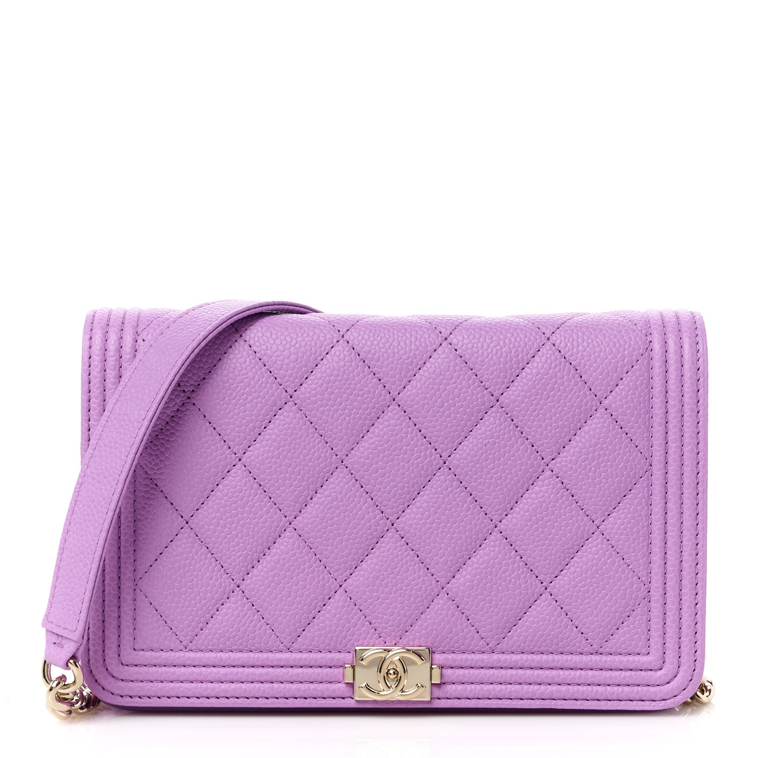 Chanel Caviar Quilted Boy Wallet On Chain WOC Purple 1 of 12
