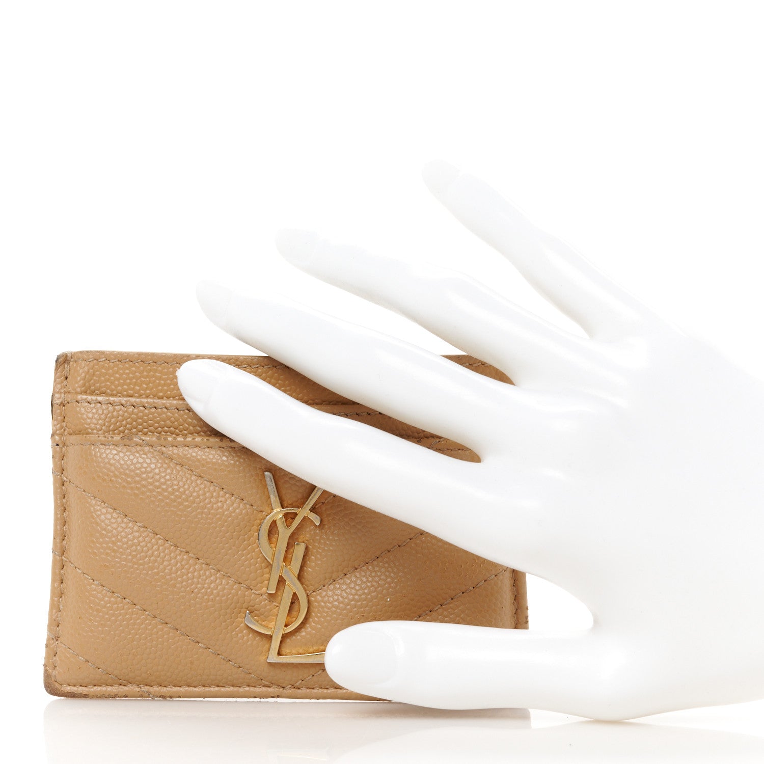 Saint Laurent Grain De Poudre Matelasse Chevron Monogram Credit Card Case Cork 2 of 10