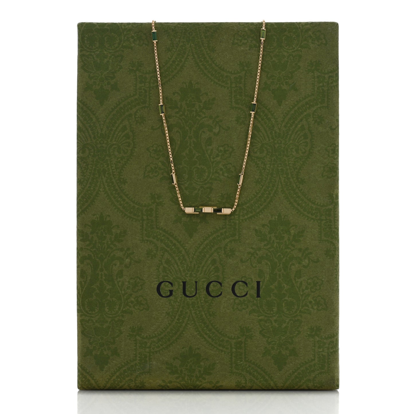 18K Yellow Gold Green Tourmaline Link to Love Bar Necklace