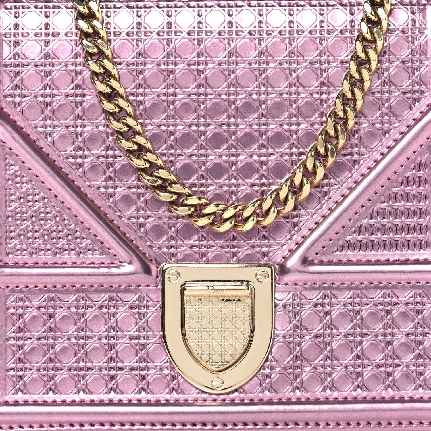 Christian Dior Metallic Patent Micro-Cannage Diorama Wallet on Chain Pouch Pink 8 of 10
