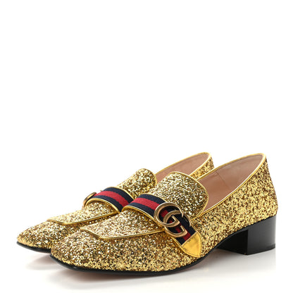 Gucci Glitter Web Peyton Loafers 41 Gold 3 of 9