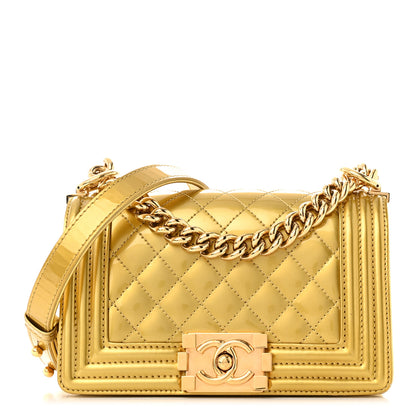 Chanel Metallic Patent Calfskin Quilted Small Boy Flap Gold 1 of 12