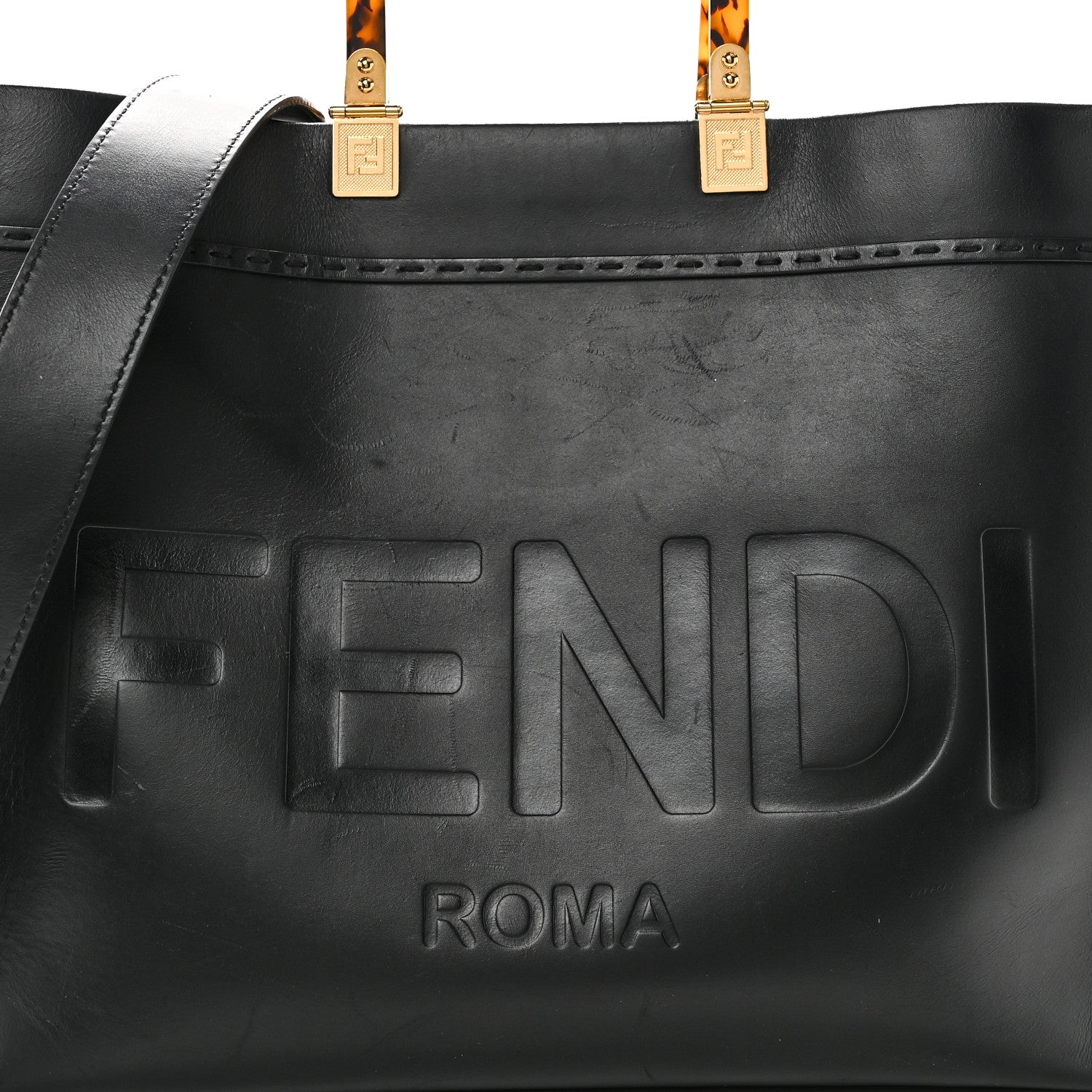Fendi Vitello King Plexiglass Medium Fendi Sunshine Shopper Tote Black 7 of 9