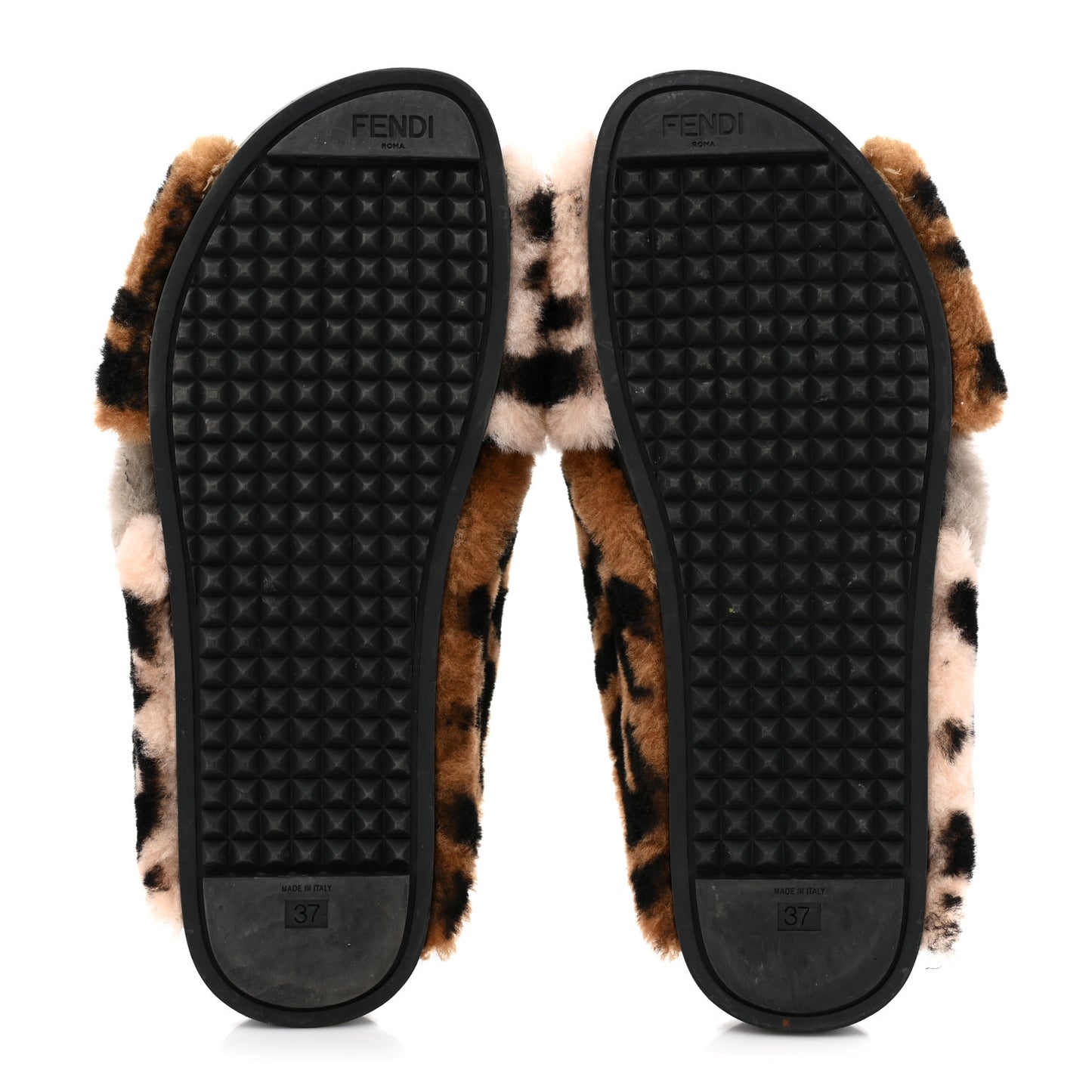 Shearling FF Cross Strap Slide Flat Sandal 37 Light Rose Black Tabacco