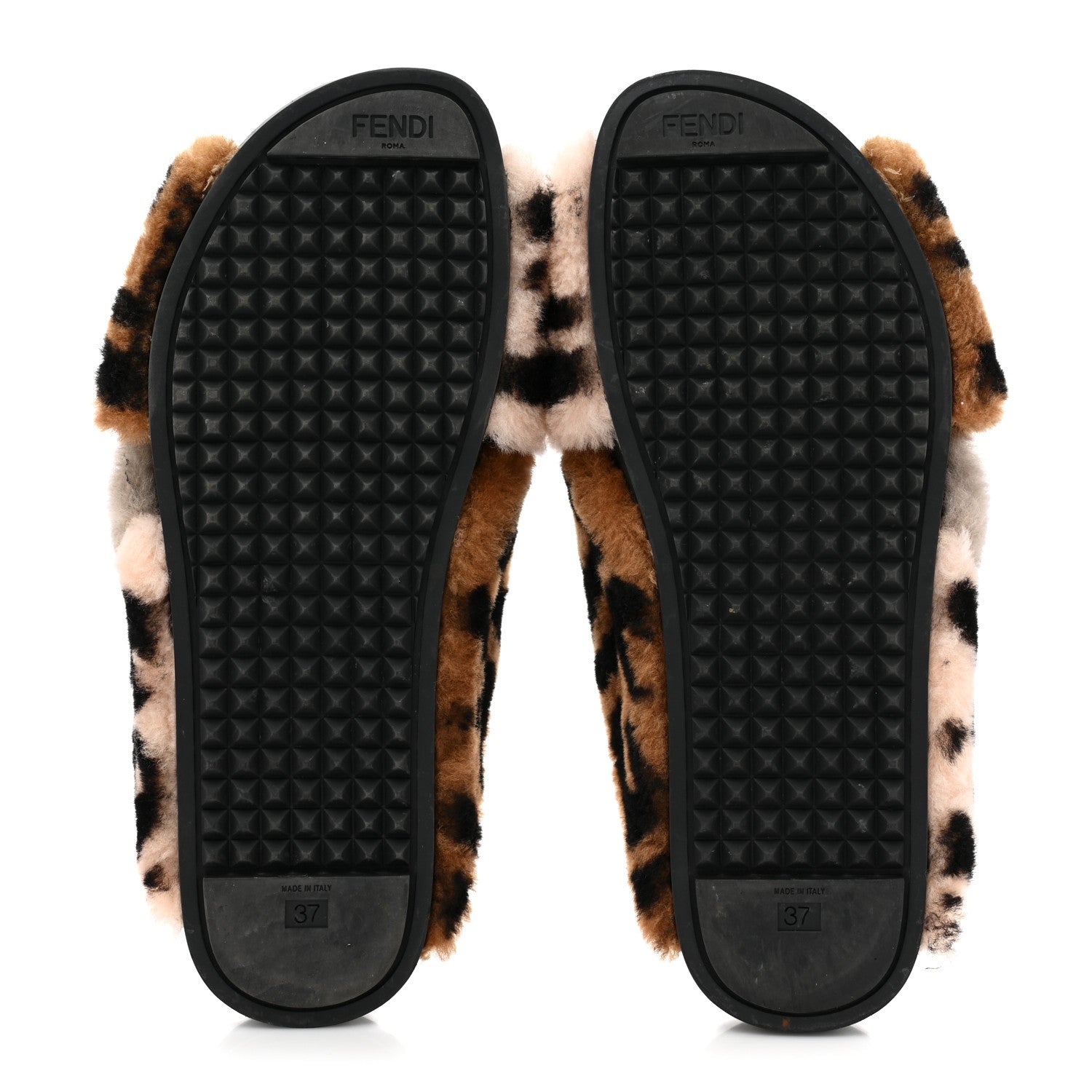 Fendi Shearling FF Cross Strap Slide Flat Sandal 37 Light Rose Black Tabacco 5 of 9