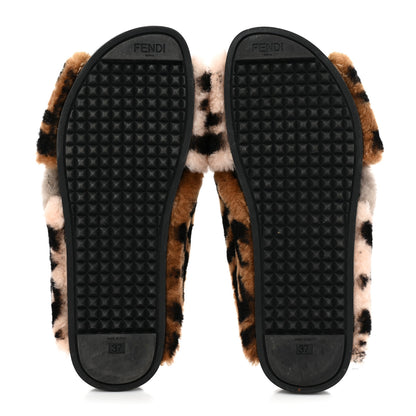 Fendi Shearling FF Cross Strap Slide Flat Sandal 37 Light Rose Black Tabacco 5 of 9