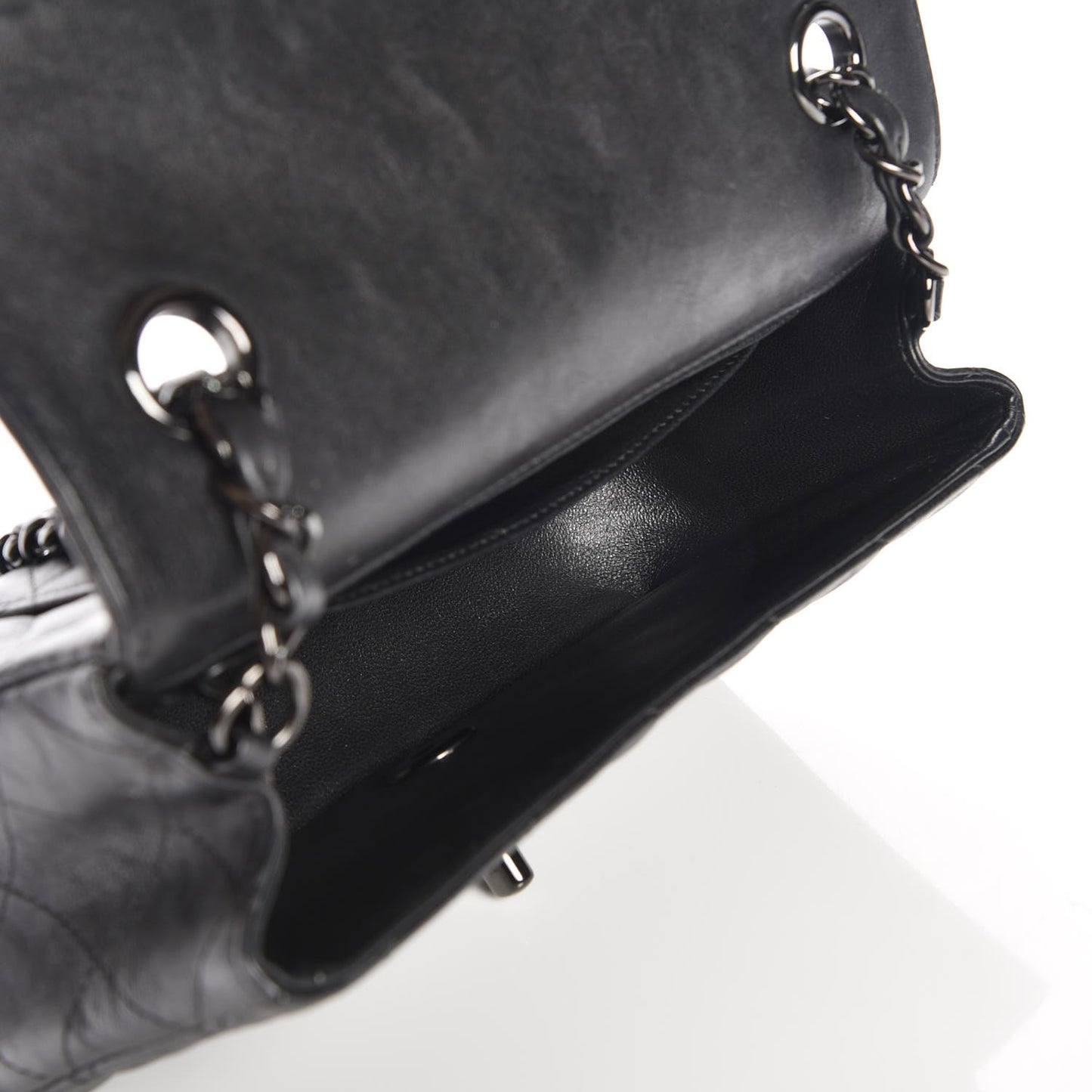 Crumpled Calfskin Quilted Mini Rectangular Flap So Black