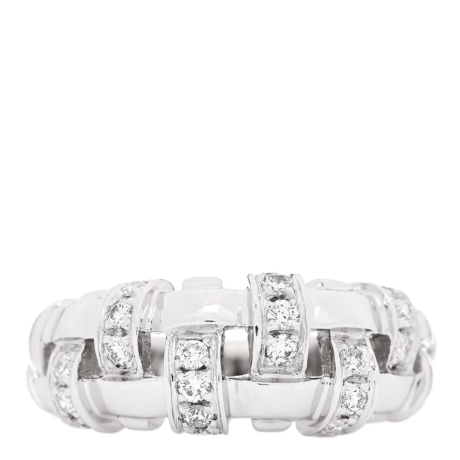Tiffany 18K White Gold Diamond Vannerie Weave Ring 50 5.5 1 of 4