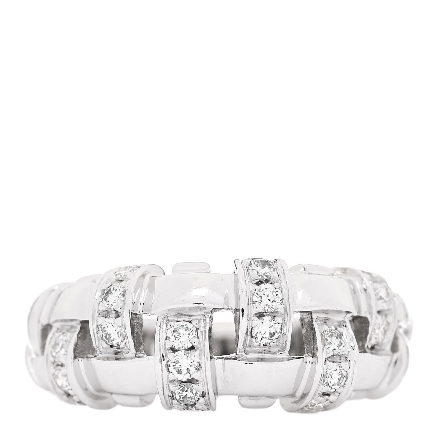 18K White Gold Diamond Vannerie Weave Ring 50 5.5