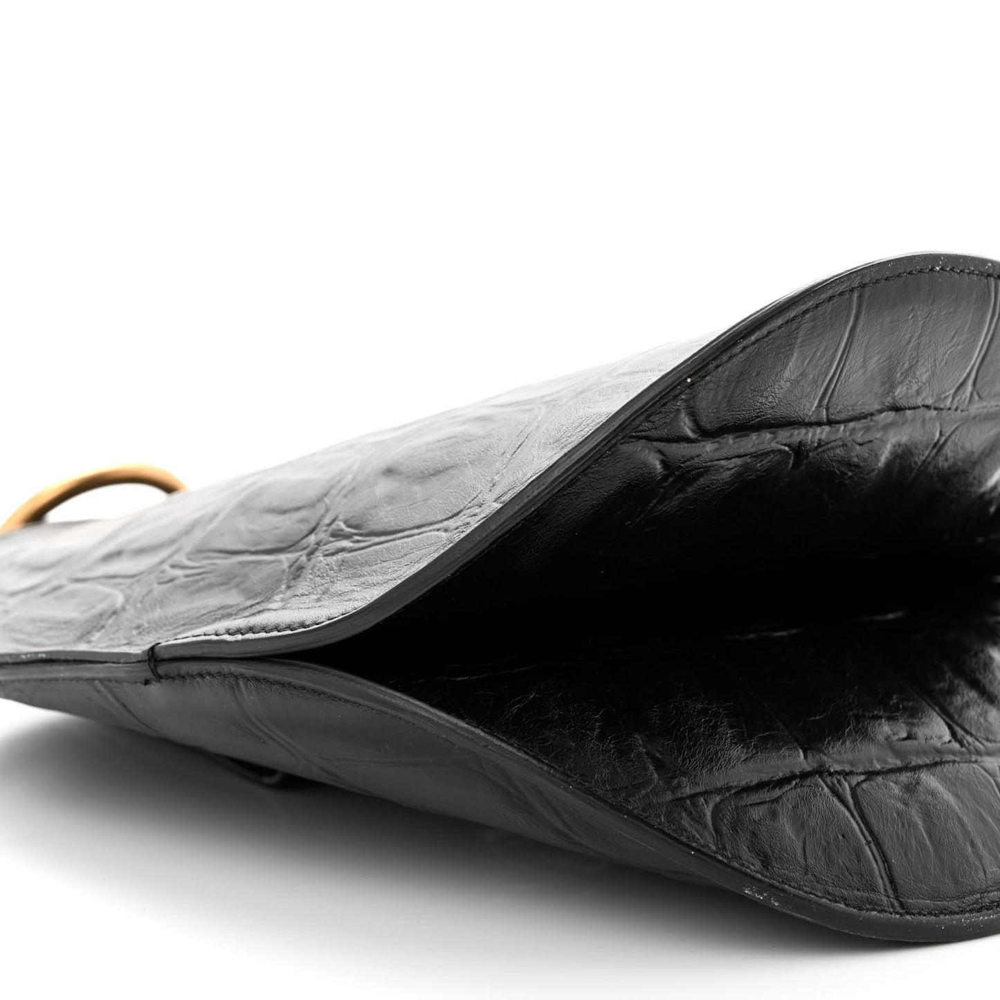 Calfskin Crocodile Embossed Curved Clutch Black