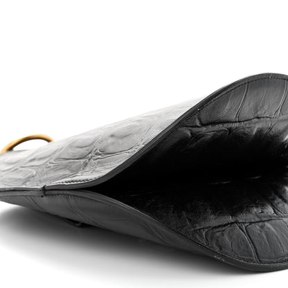 Celine Calfskin Crocodile Embossed Curved Clutch Black 8 of 9